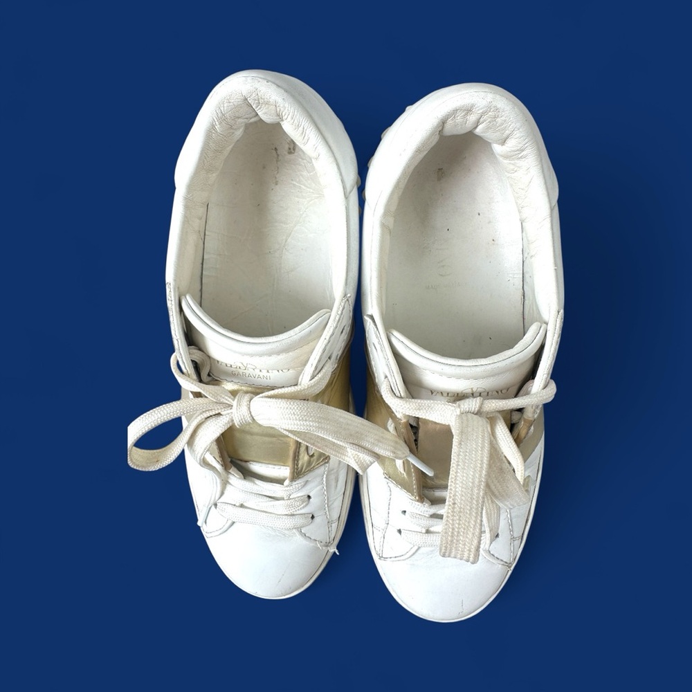 Valentino Garavani White & Gold Rockstud Sneakers Made in Italy - Picture 7 of 16